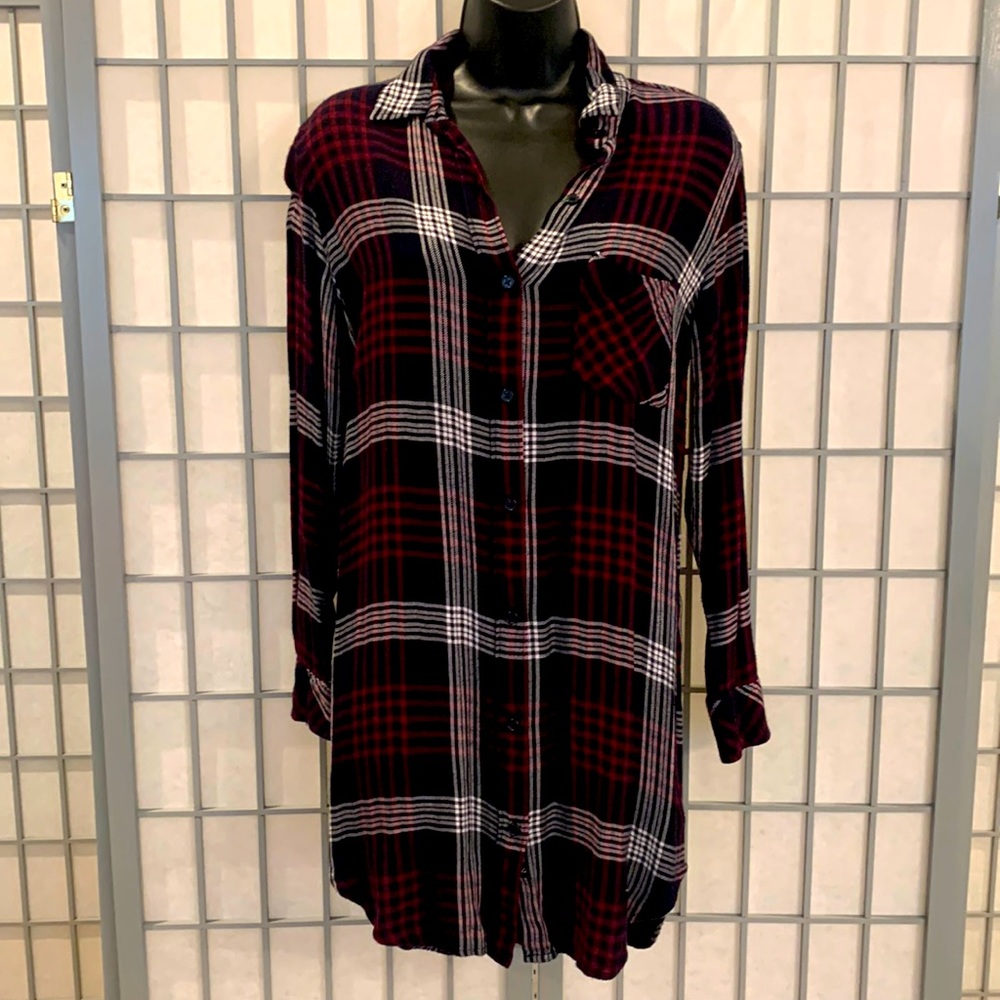 Rails Flannel long sleeve dress. Navy red and white